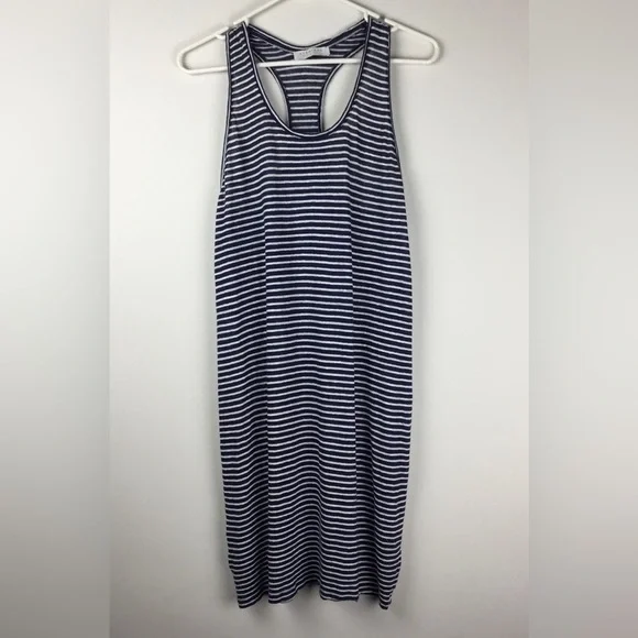 Everlane Navy & White Striped 100% Linen Tank Dress Size Small Relaxed Fit - Picture 3 of 7